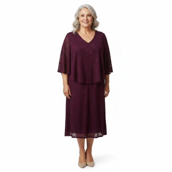 Connected Woman Purple Plus 22W Overlay Cape Dress Formal Mother of Bride - Picture 1 of 10